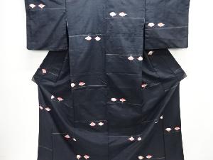 抽象椿模様織り出し手織り紬着物